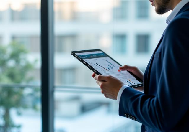 Consultant financiar analizând date complexe cu precizie